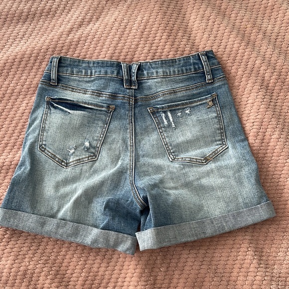 New Special A Double Roll-Up Button Fly Distressed Denim Shorts - Picture 4 of 5